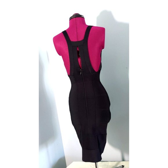Herve Leger Halter V Neck Bandage Black Dress Bodycon Size: SP New - Picture 5 of 9